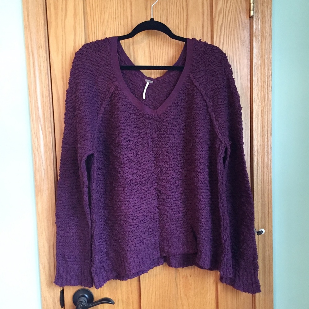 FREE PEOPLE Purple Oversized V Neck Sweater